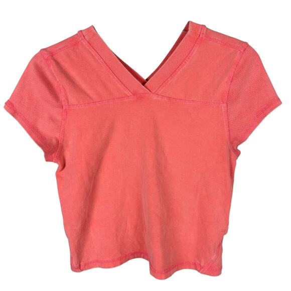 Free People Movement Coral V Neck Cap Sleeve Cropped Athleisure T Shirt M - Picture 1 of 6